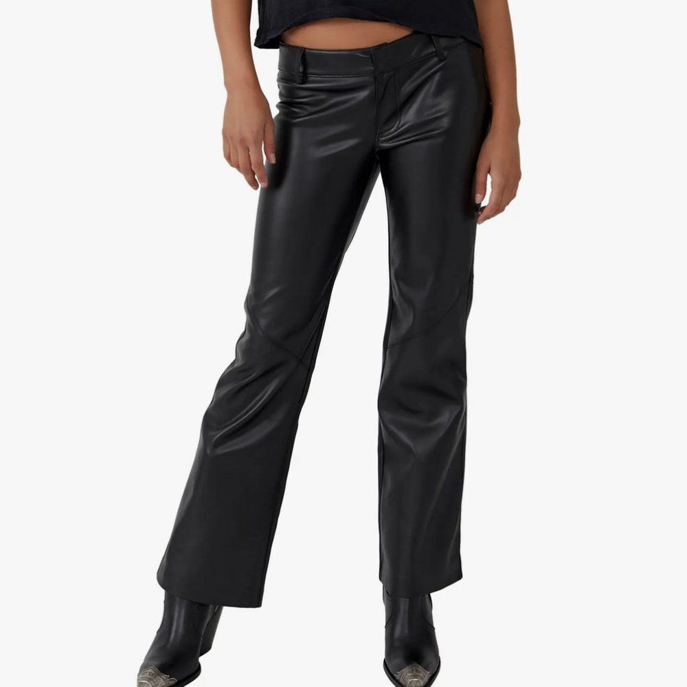 Free People Love Language Faux Leather Pants- Black- Size 2